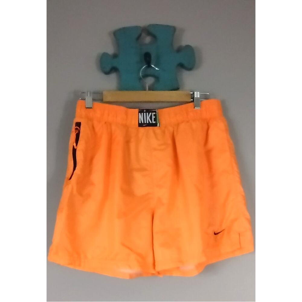 NIKE Vtg 90s Bright Neon Orange Nylon Men's Swim Trunks Shorts Large Just DO It